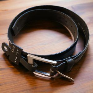 New Mens SNRGY  Black Leather Reptile Embossed Brushed Silver Buckle 30" Belt